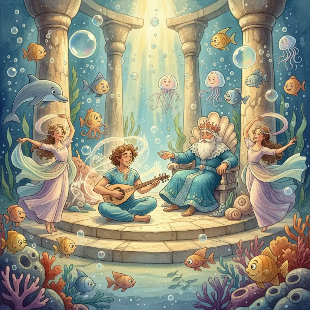 Подводный дворец Морского царя, окружённый танцующими морскими жителями